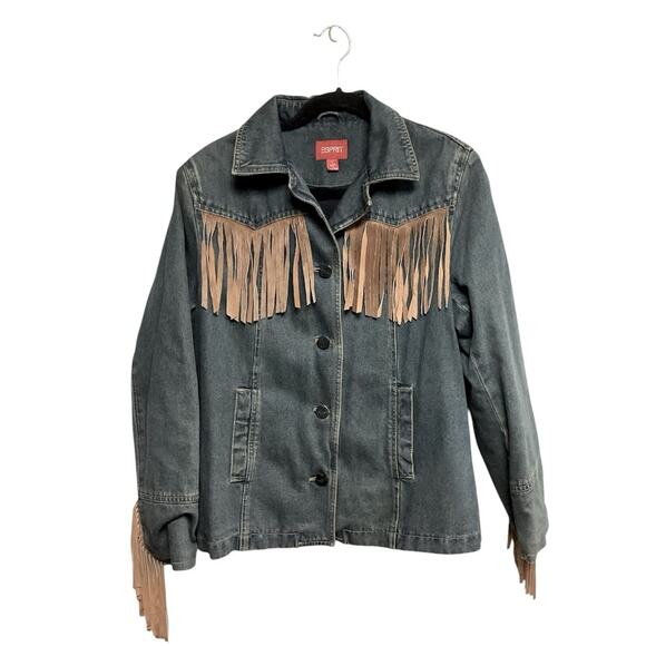 VTG 90s Spirit Denim Fringe Wester Jacket Womens Size L - Picture 1 of 3